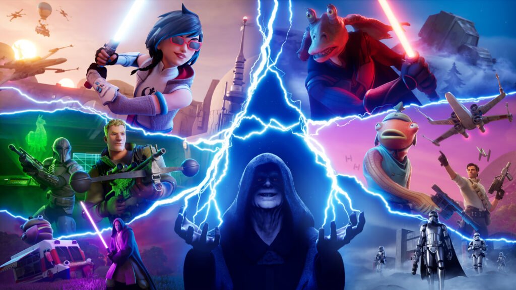 Fortnite com crossover de Star Wars, exemplo de skins e monetização discutidos na PL da Adultização.