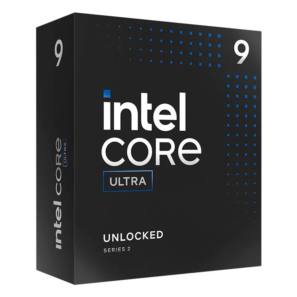 Caixa do processador Intel Core Ultra 9 285K, modelo topo de linha com suporte à inteligência artificial.