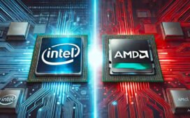Processadores Intel e AMD lado a lado em comparação tecnológica de 2025.