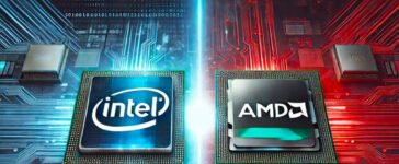 Processadores Intel e AMD lado a lado em comparação tecnológica de 2025.