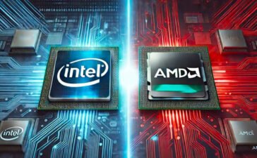 Processadores Intel e AMD lado a lado em comparação tecnológica de 2025.